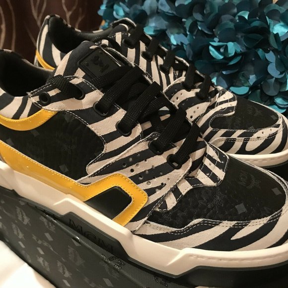 MCM Mens Black Zebra Lowtop Athletic Sneaker Shoe - Picture 1 of 12